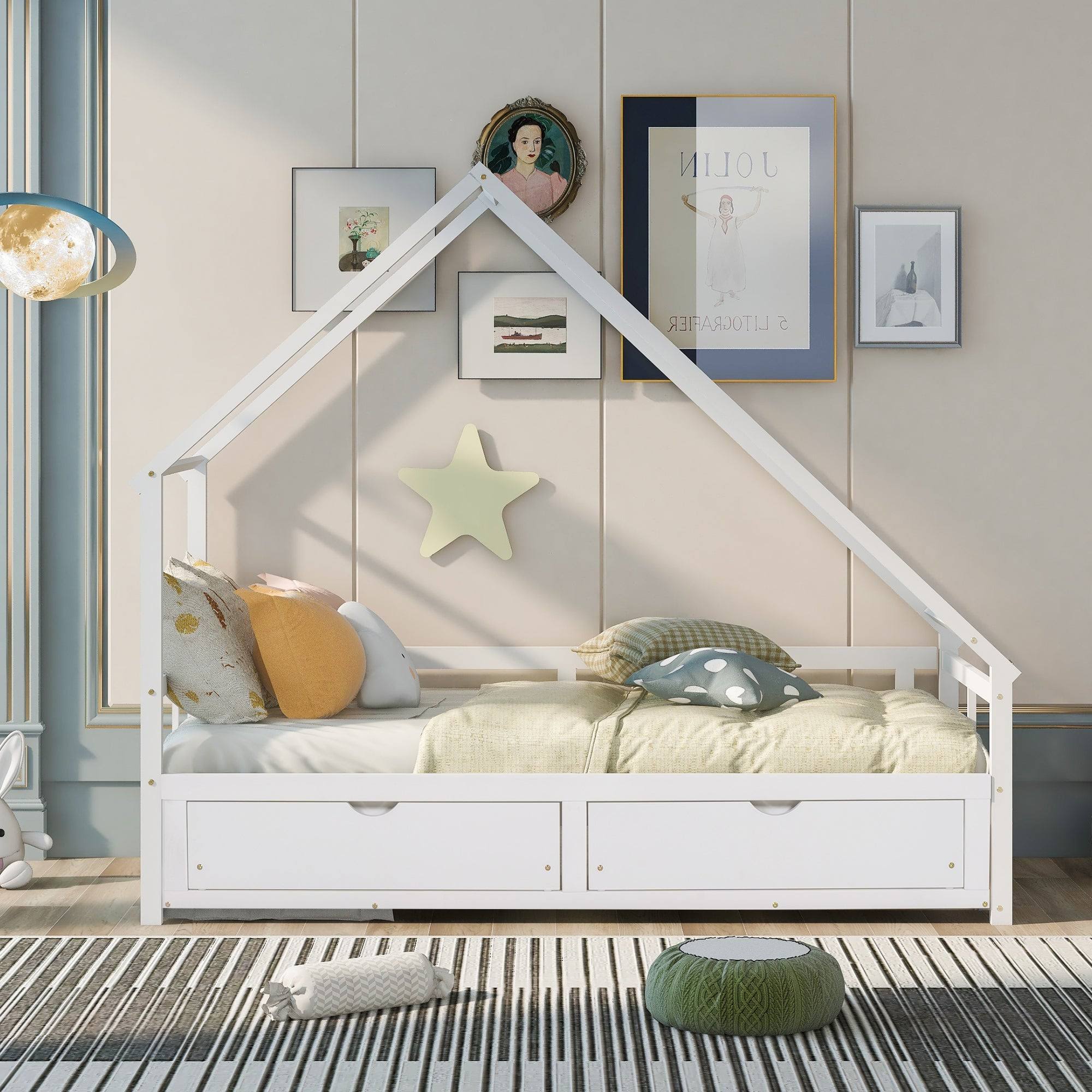 White Espresso Wooden Extending Daybed with Two Drawers K265