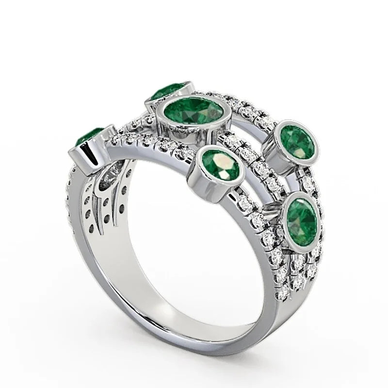 14K White Gold Emerald Diamond Engagement Eternity Band Size 6.5 M81394