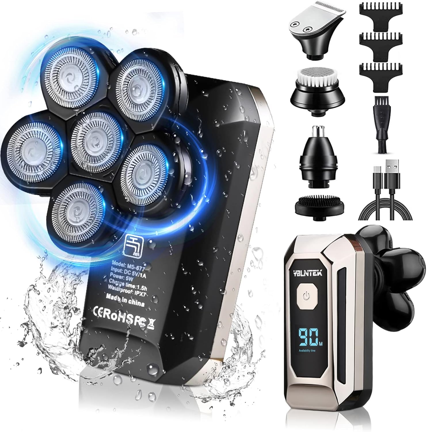 Cordless Electric Rotary Shaver Grooming Kit, Waterproof, LED Display, Fast Charge, Pack of 2 N5440