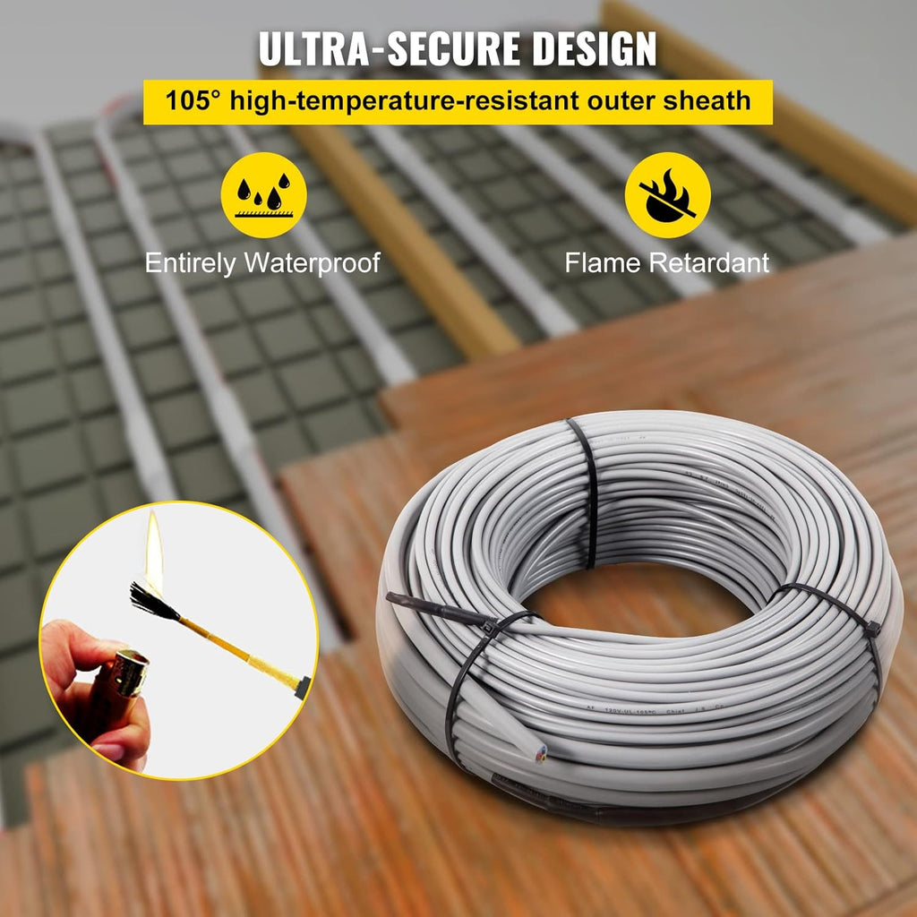 Floor Heating Cable 145.3 Square Feet Waterproof Insulated Temperature Control Panel Pack of 2 U2752