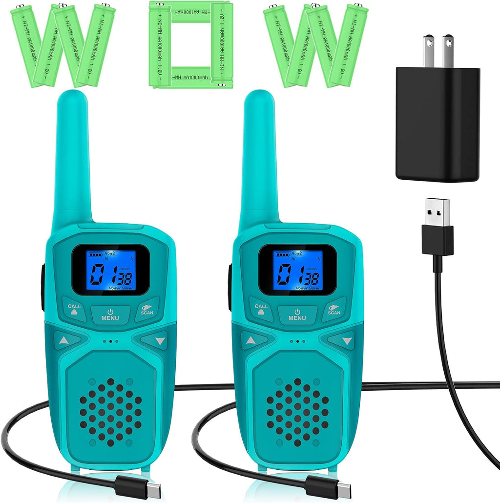 Rechargeable Walkie Talkies 4 Pack, 3 Miles Range (Blue Pink Green Orange) J2528
