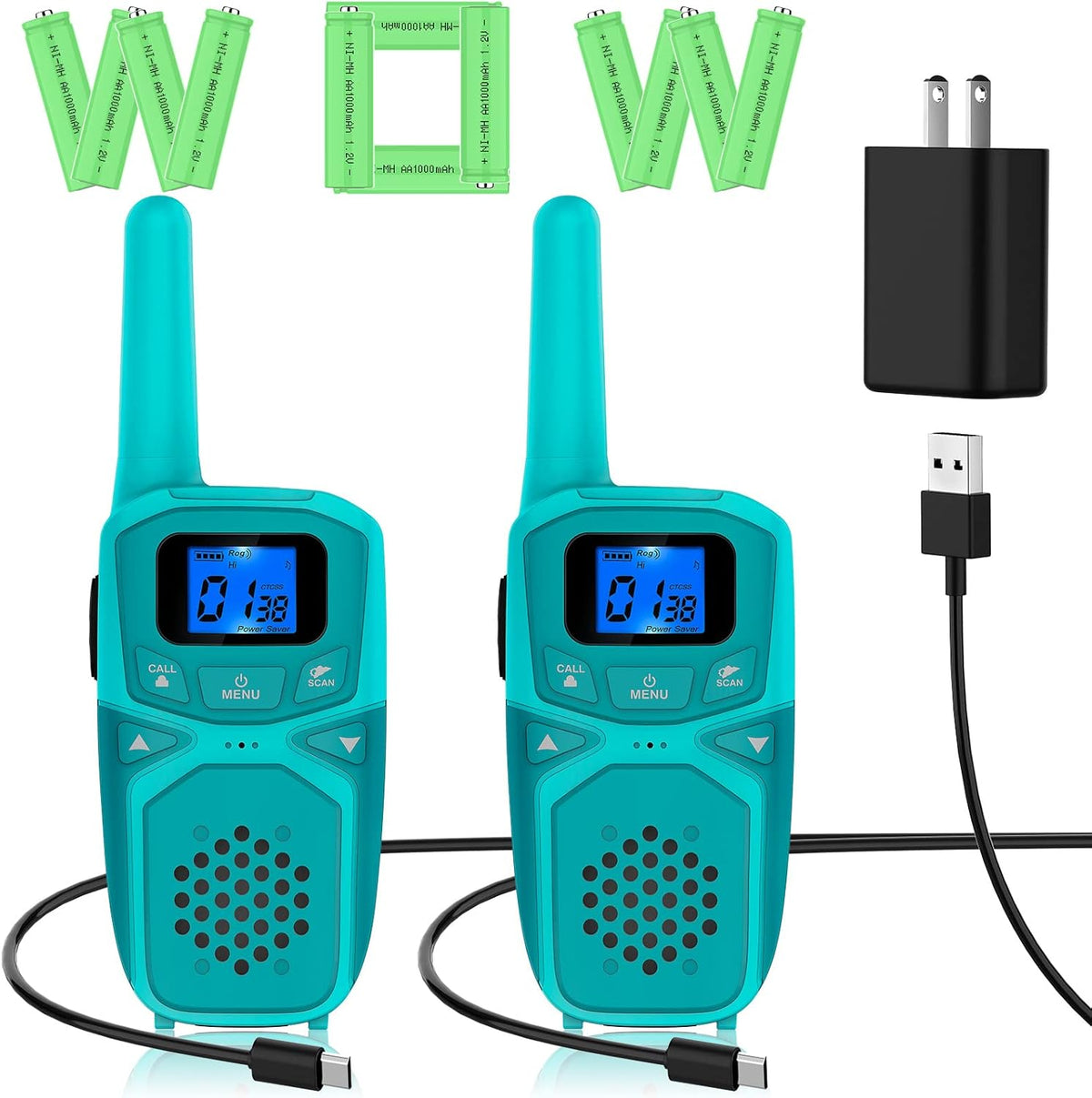 Rechargeable Walkie Talkies 4 Pack, 3 Miles Range (Blue Pink Green Orange) J2528