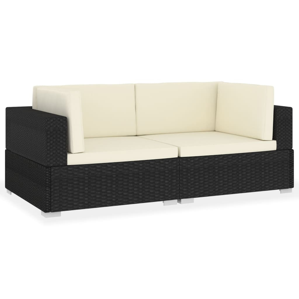 Set of 2 Black Poly Rattan Corner Sofa with Cushions Powder-Coated Steel Frame Outdoor Furniture X94721