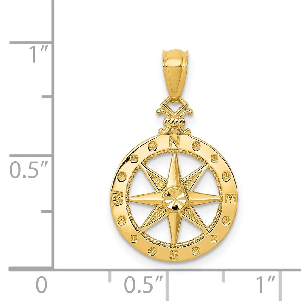 14k Yellow Gold Diamond-cut Polished Compass Pendant M6139