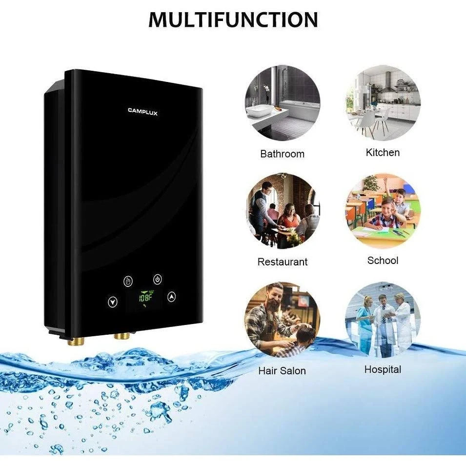 18KW Black Electric Tankless Water Heater with Digital Display and Remote Control C22716