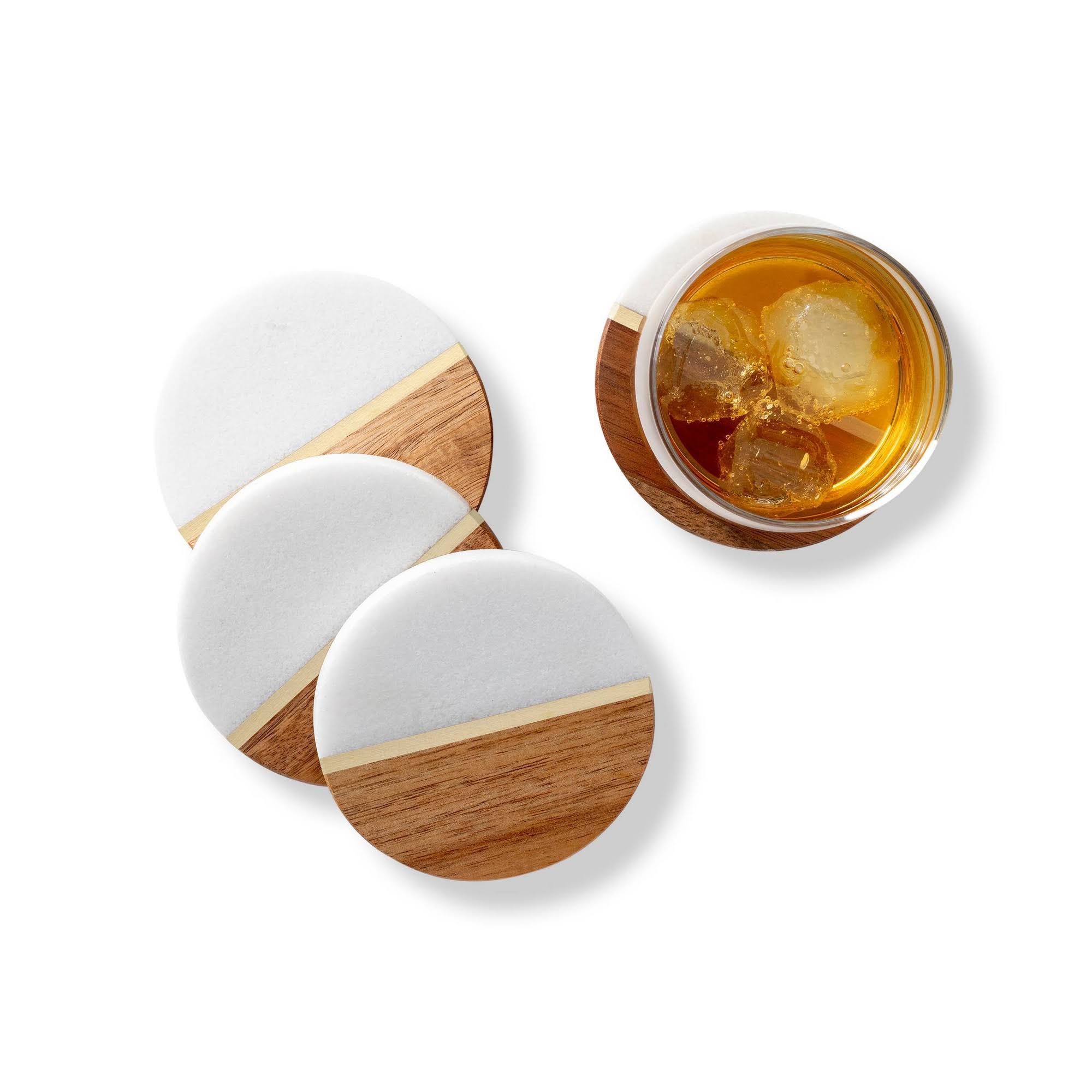 Marble Acacia Coasters V25676