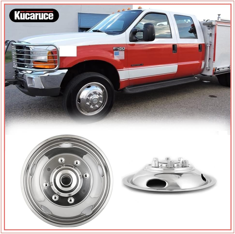 2pc 19.5 Polished Stainless Steel Dually Wheel Simulators, 8 Lug Hubcaps with Installation Tool Kit D964955
