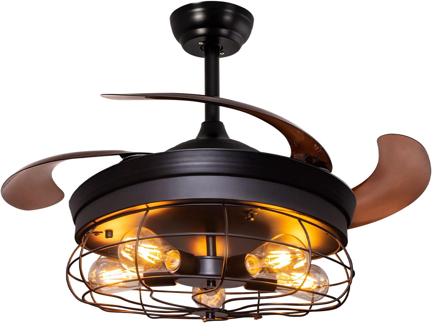 42'' Industrial Black Caged Ceiling Fan with Lights Remote Control R509979