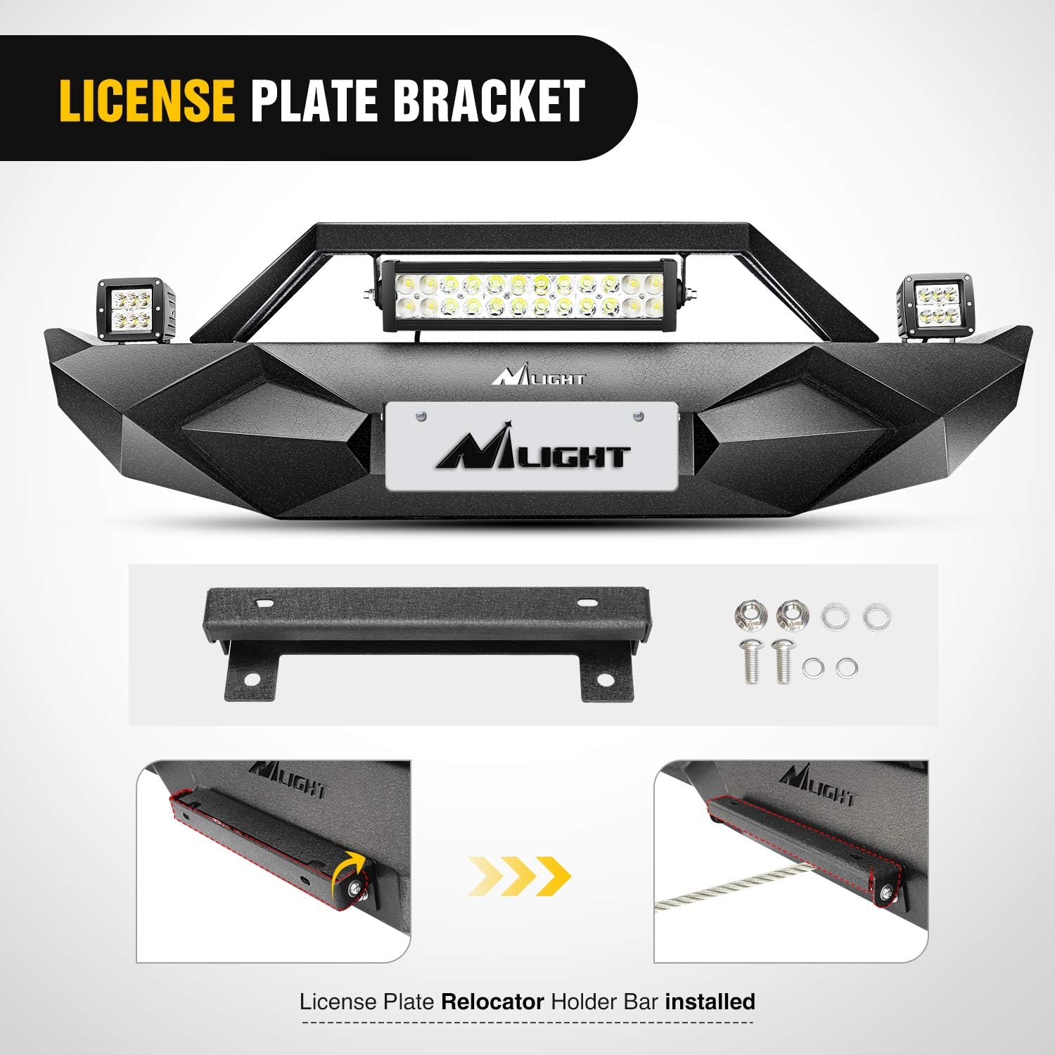 Front Bumper with Winch Plate with 72W LED Light Bar and 2 x 18W LED Work Light Pod G78025